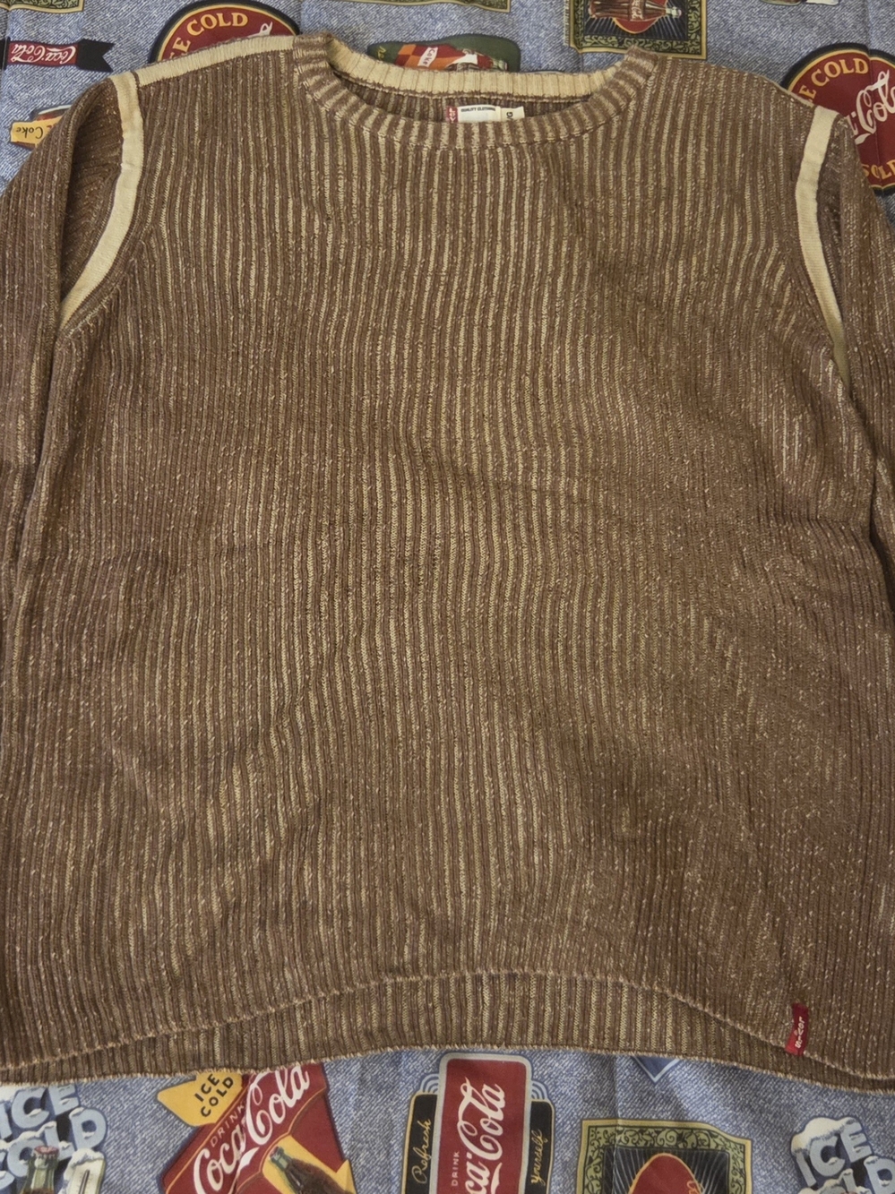 Levi's Y2K Brown Ribbed Crewneck Sweater with Cream Trim